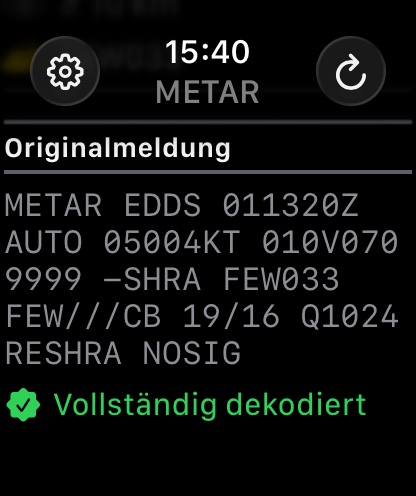 Watch-App: METAR-Originalmeldung