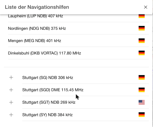 Stationsliste mit Suche nach Stuttgart